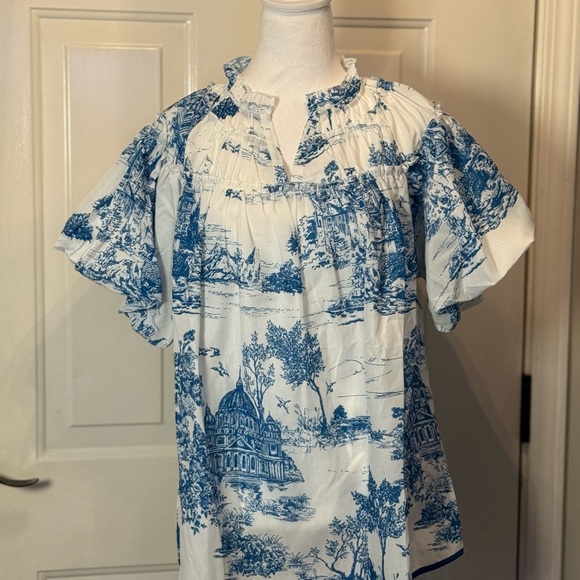 Sage Veil Tops - Blue and White Women's Blouse